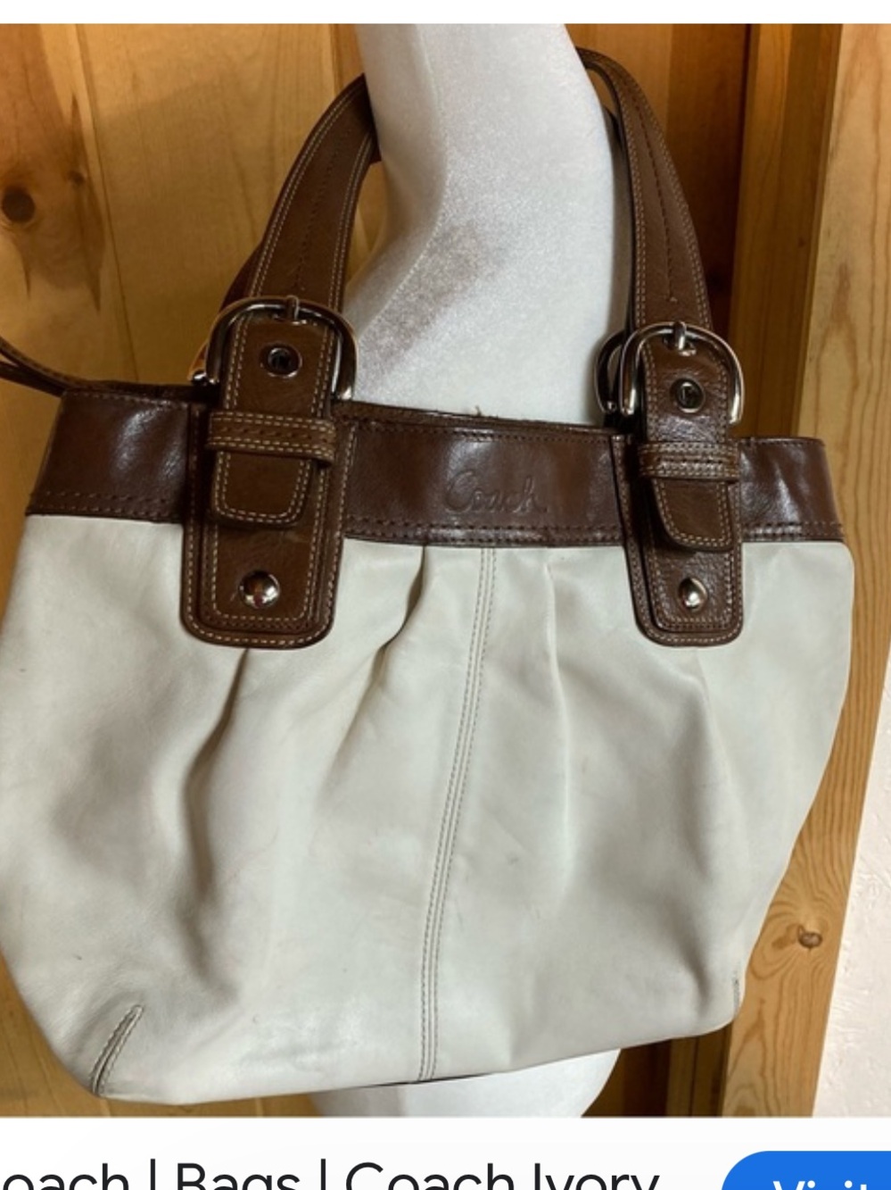 Coach Soho Ivory & Brown.Pleated Leather Shoulder Bag. Scuffs Look at PHOTOS - Picture 12 of 13
